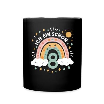 8. Geburtstag Geburtstagsshirt Regenbogen Wolke - Tasse einfarbig - Schwarz - Vorne
