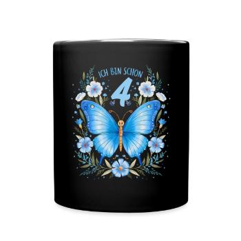 4th Birthday Butterfly Children's Birthday Party - Full Colour Mug - black - Front