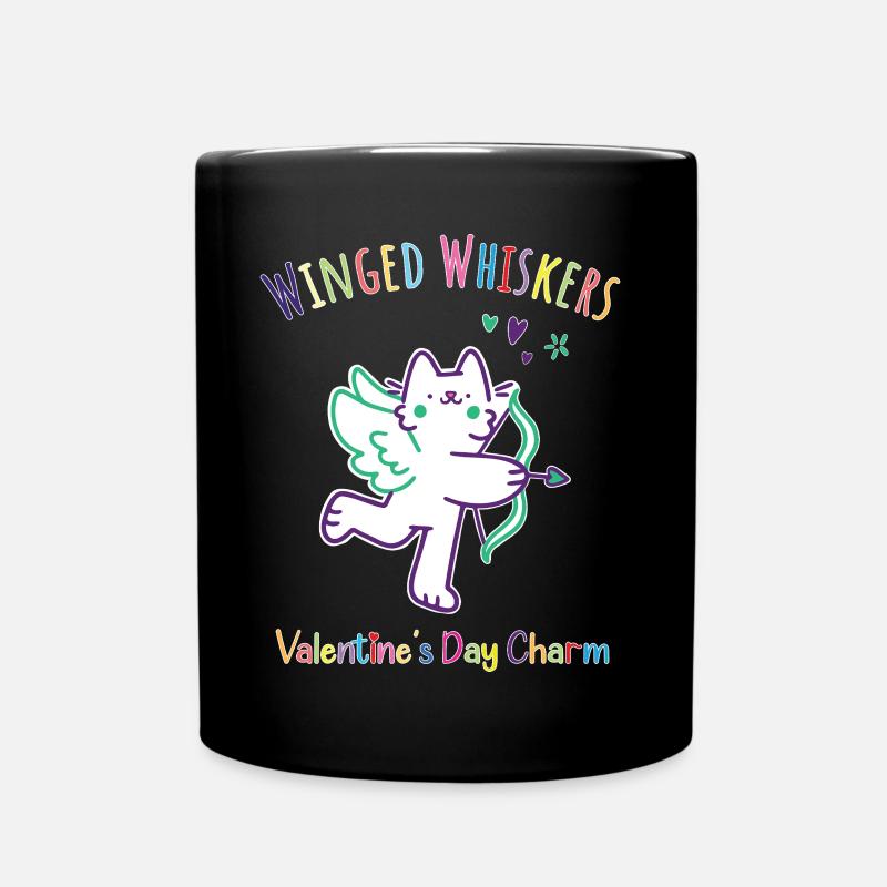 Winged Whiskers-Valentine s Day Charm - Full Colour Mug - black