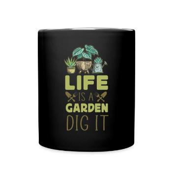 Plant Lover Gardening Pun Life Is - Full Colour Mug - black - Front