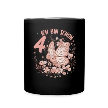 4th Birthday Butterfly Children's Birthday Party - Full Colour Mug - black - Front