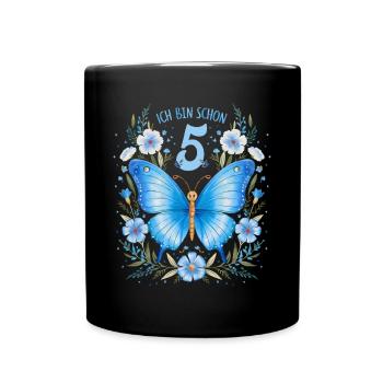 5th Birthday Butterfly Children's Birthday Party - Full Colour Mug - black - Front