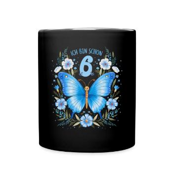 6th Birthday Butterfly Children's Birthday Party - Full Colour Mug - black - Front