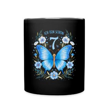 Fête d’anniversaire des enfants papillon 7e anniversaire - Mug uni - noir - Devant
