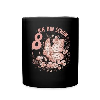 8. Geburtstag Schmetterling Kindergeburtstag - Tasse einfarbig - Schwarz - Vorne