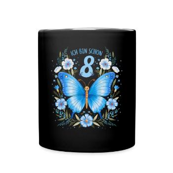 8. Geburtstag Schmetterling Kindergeburtstag - Tasse einfarbig - Schwarz - Vorne