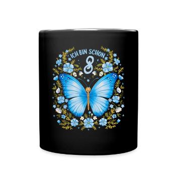 8. Geburtstag Schmetterling Kindergeburtstag - Tasse einfarbig - Schwarz - Vorne