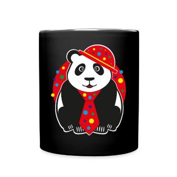 Panda mit lustigen Hut, Krawatte und Konfetti. - Tasse einfarbig - Schwarz - Vorne