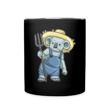 Koala Landwirt Mistgabel Bauernhof - Tasse einfarbig - Schwarz - Vorne