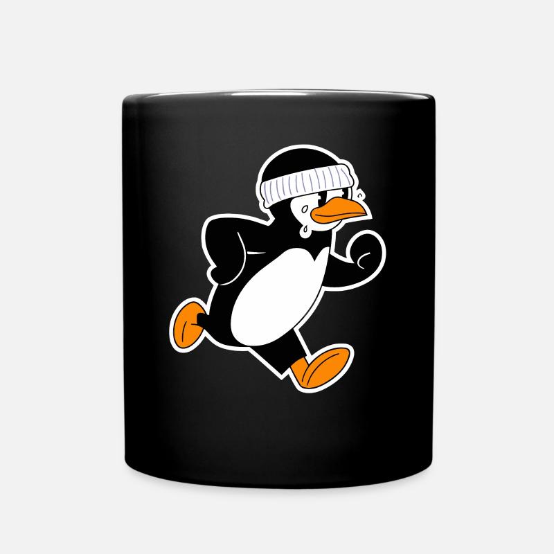 Lustiger Laufender Pinguin Mit Stirnband - Tasse einfarbig - Schwarz