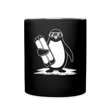 Pinguin Mit Ski Und Brille Auf Eis - Tasse einfarbig - Schwarz - Vorne