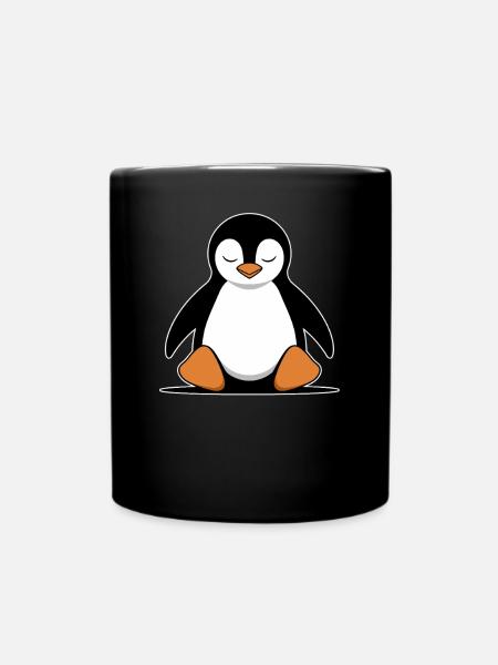 Entspannter Pinguin Meditation Cartoon - Tasse einfarbig - Schwarz