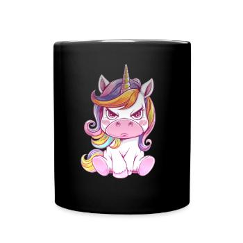Angry unicorn with rainbow mane - Full Colour Mug - black - Front