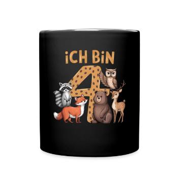 4th Birthday 4 Years Forest Animals Forest Animals - Full Colour Mug - black - Front