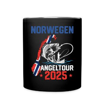 Angeltour Norwegen 2025 Angelurlaub Angeltrip - Tasse einfarbig - Schwarz - Vorne