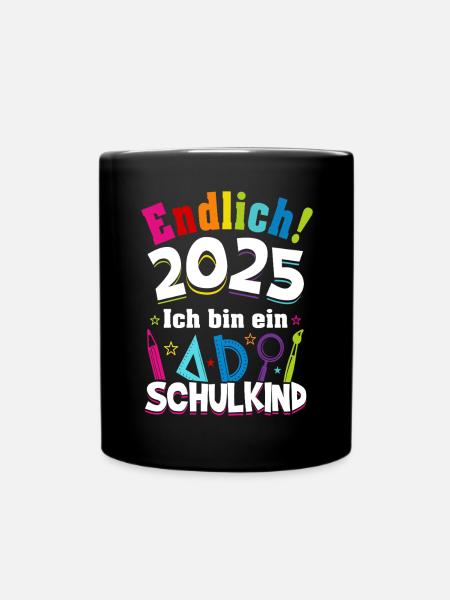 Schulkind 2025 Einschulung Erstklässler Geschenk - Tasse einfarbig - Schwarz