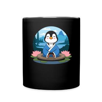 Meditierender Pinguin In Der Natur Frieden - Tasse einfarbig - Schwarz - Vorne
