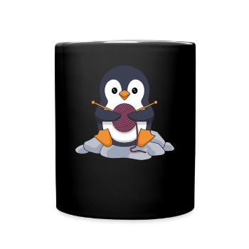 Strickender Pinguin Mit Wolle und Nadeln - Tasse einfarbig - Schwarz - Vorne