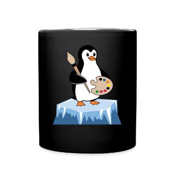 Artist penguin with brush and palette - Full Colour Mug - black - Front