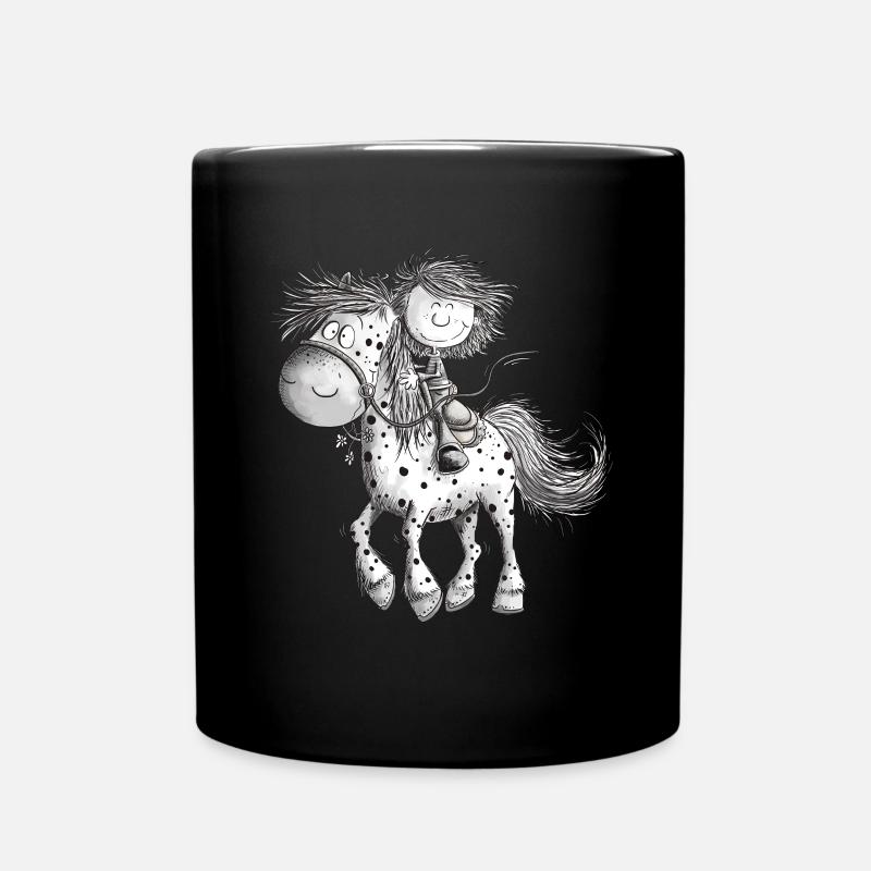 Cheval drôle avec cavalier cheval de dessin animé - Mug uni - noir