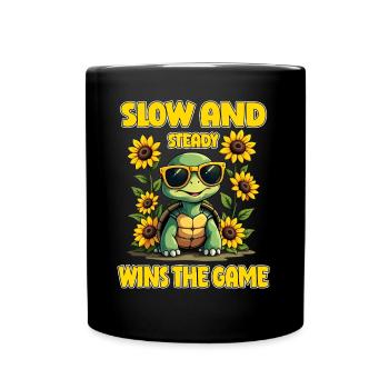 Langsam und stetig gewinnt das Spiel - Cute Turtle Design - Tasse einfarbig - Schwarz - Vorne