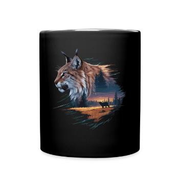 Lynx in the Wild – Mystical Natural Art - Full Colour Mug - black - Front