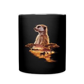 Erdmännchen in der Savanne – Afrikanische Wildlife - Tasse einfarbig - Schwarz - Vorne