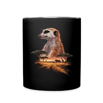 Suricate et savane Art de la faune africaine - Mug uni - noir - Devant