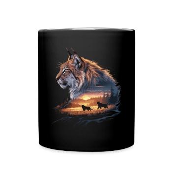 Lynx in the sunset – magical natural art - Full Colour Mug - black - Front