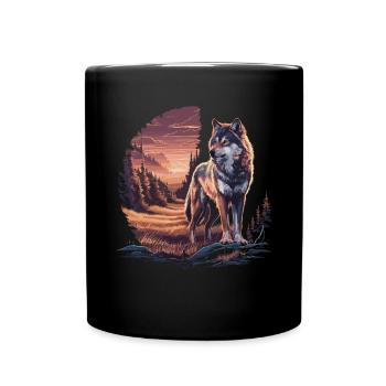 Einsamer Wolf im Sonnenuntergang – Wilde Natur - Tasse einfarbig - Schwarz - Vorne
