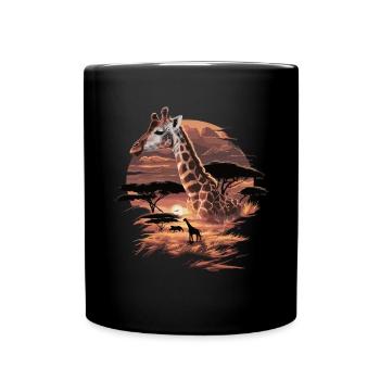 Giraffe in der Abendsonne – Afrikanische Savanne - Tasse einfarbig - Schwarz - Vorne