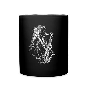 Weiblicher Saxophonist - Tasse einfarbig - Schwarz - Vorne