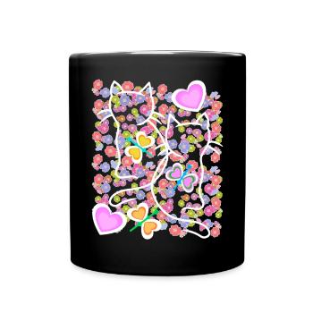 Été Floral Coeur Rétro Chats Chat Enfants des années 80 - Mug uni - noir - Devant