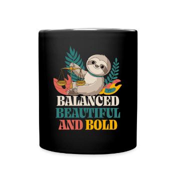 Libra Zodiac Sign Sloth: Balanced, Beautiful - Full Colour Mug - black - Front