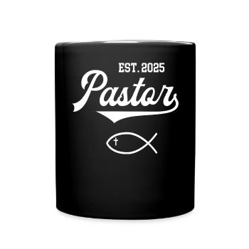 Pastor est 2025 Fisch Symbol Christentum Kirche - Tasse einfarbig - Schwarz - Vorne