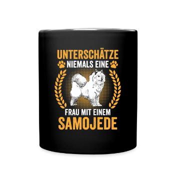 Samojede Samojedenspitz Frau mit Samojede - Tasse einfarbig - Schwarz - Vorne