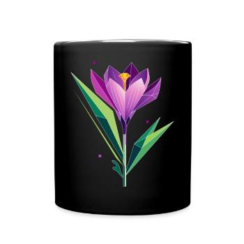 Crocus in polygon design - purple and green tones - Full Colour Mug - black - Front