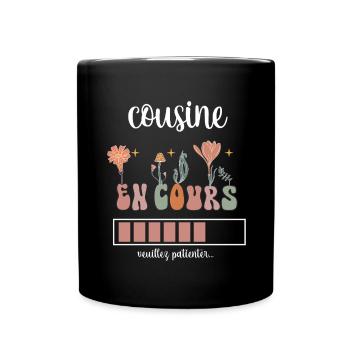 cousine en cours boho bohème fleurs cadeau cousine - Mug uni - noir - Devant