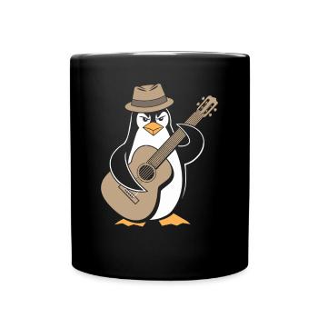 Cooler Pinguin Mit Gitarre Und Hut - Tasse einfarbig - Schwarz - Vorne