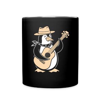 Lustiger Pinguin Mit Gitarre Und Hut Für Musikfans - Tasse einfarbig - Schwarz - Vorne
