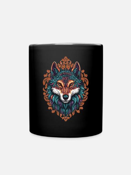 Mystischer Wolf – Boho & Mandala Kunst - Tasse einfarbig - Schwarz