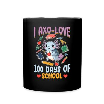 Cute Axolotl 100 Days of School - Full Colour Mug - black - Front