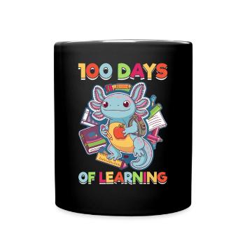 Cute Axolotl 100 Days of School - Full Colour Mug - black - Front