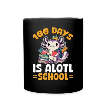 Cute Axolotl 100 Days of School - Full Colour Mug - black - Front