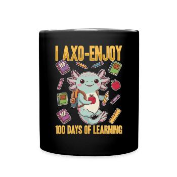 Cute Axolotl 100 Days of School - Full Colour Mug - black - Front