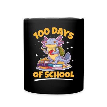 Cute Axolotl 100 Days of School - Full Colour Mug - black - Front