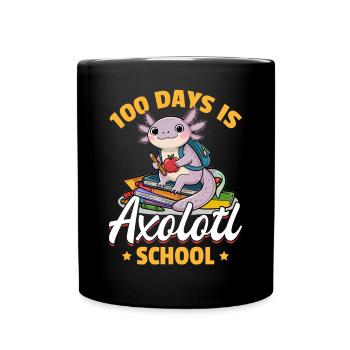 Cute Axolotl 100 Days of School - Full Colour Mug - black - Front