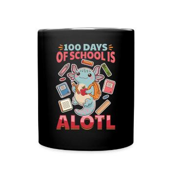 Cute Axolotl 100 Days of School - Full Colour Mug - black - Front
