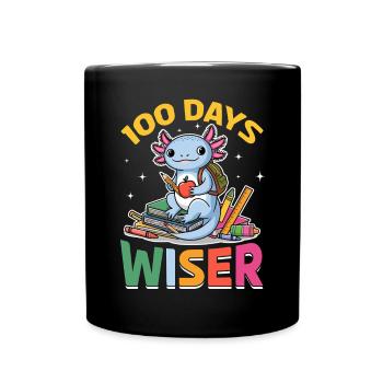 Cute Axolotl 100 Days of School - Full Colour Mug - black - Front