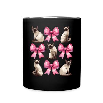 Coquette Bow Siamese Cat Mom Cute Pink Mothers Day - Full Colour Mug - black - Front